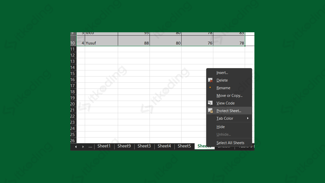 Menu protect sheet di excel