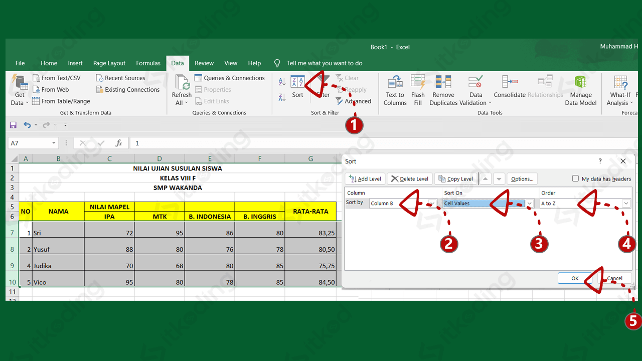 Menu sort di excel