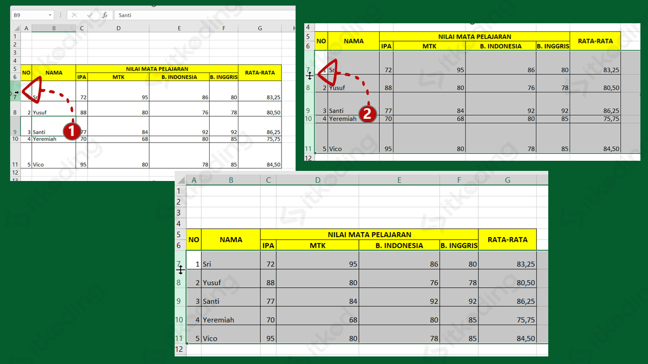 Tampilan kursor di excel