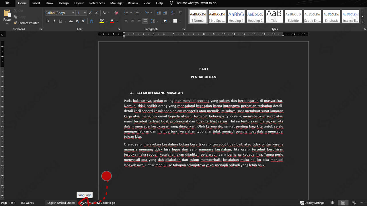 Menu language di microsoft word