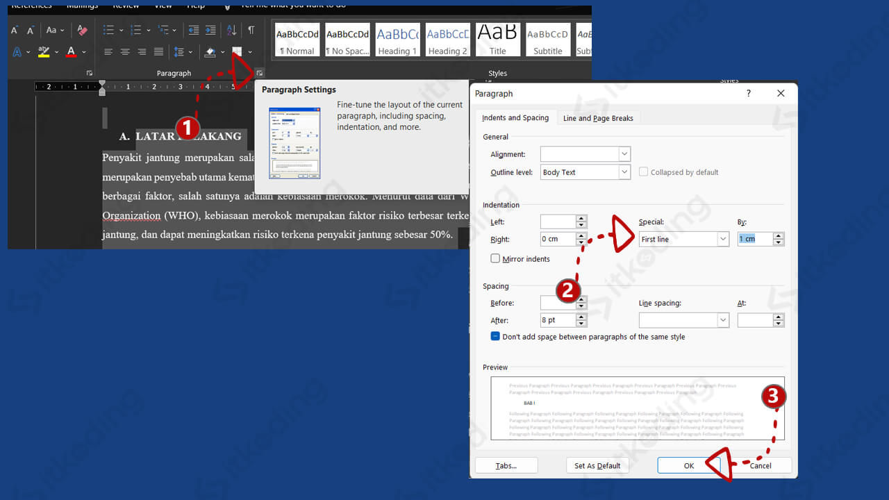 Menu paragraph setting di word