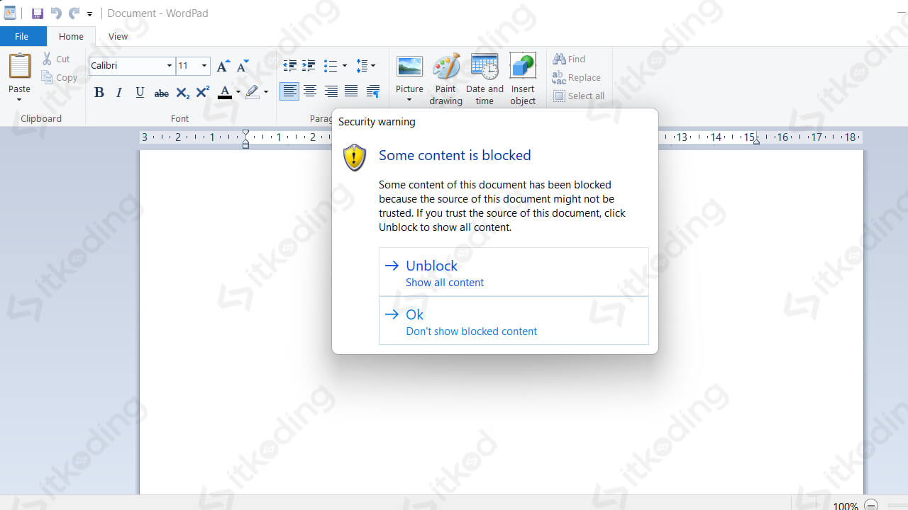 Tombol unblock di wordpad