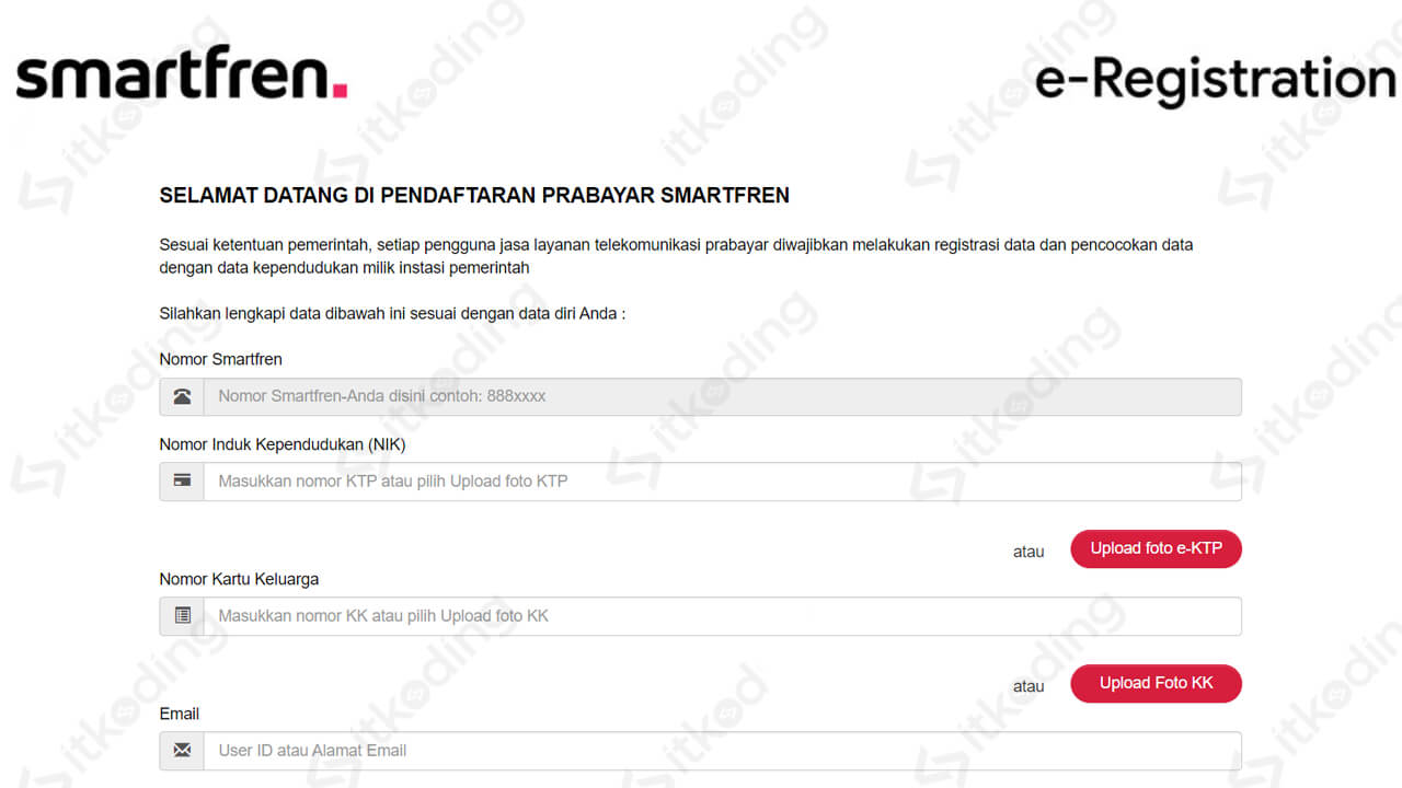 Tampilan website registrasi kartu smartfren