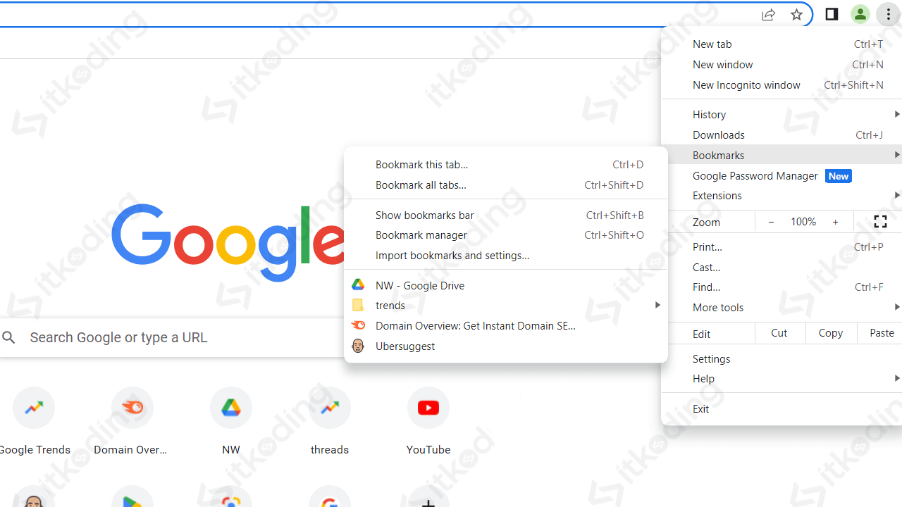 menu bookmark di chrome