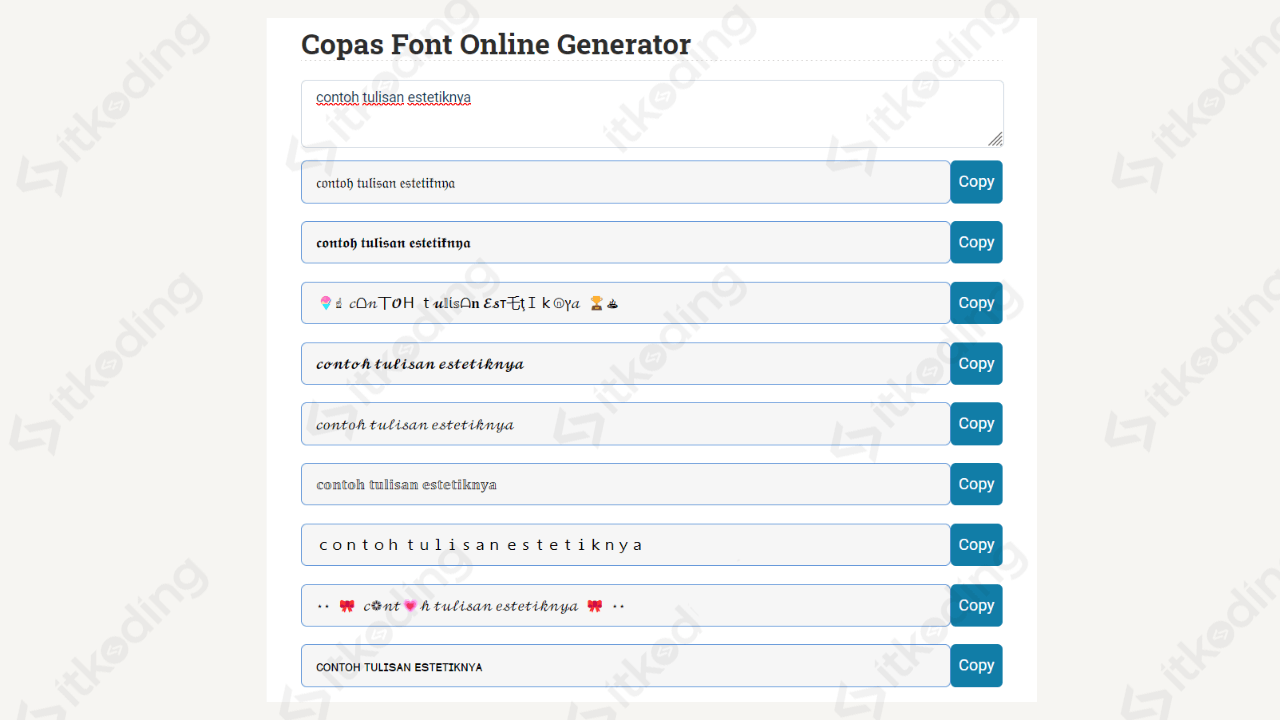 tampilan aesthetic fonts generator