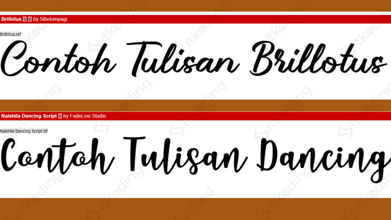 tampilan font brillotus dan dancing script