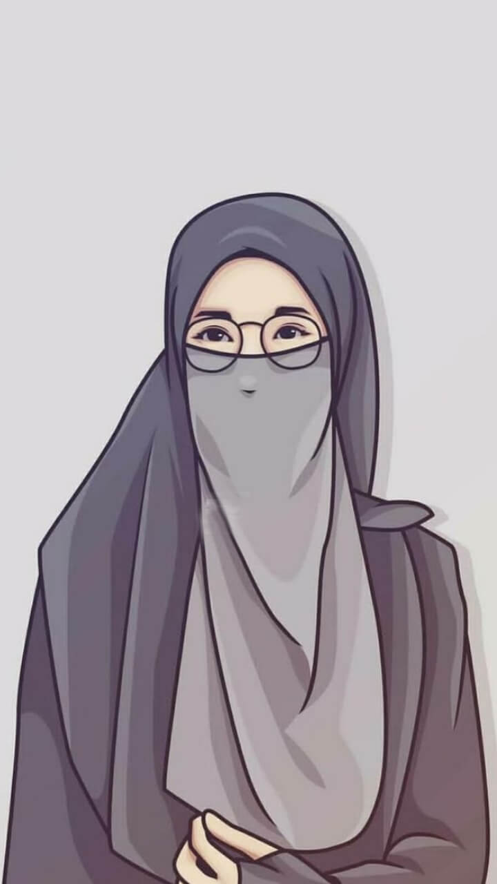 gambar kartun muslimah bercadar berkacamata