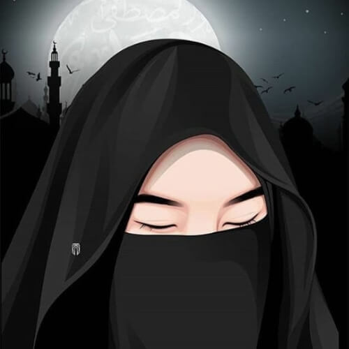 gambar muslimah kartun bercadar hitam