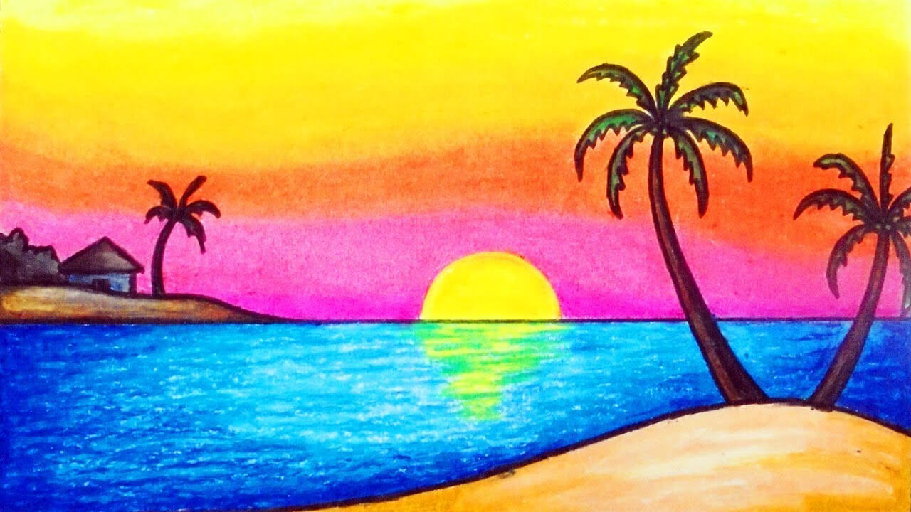 gambar pemandangan pantai indah saat matahari tenggelam