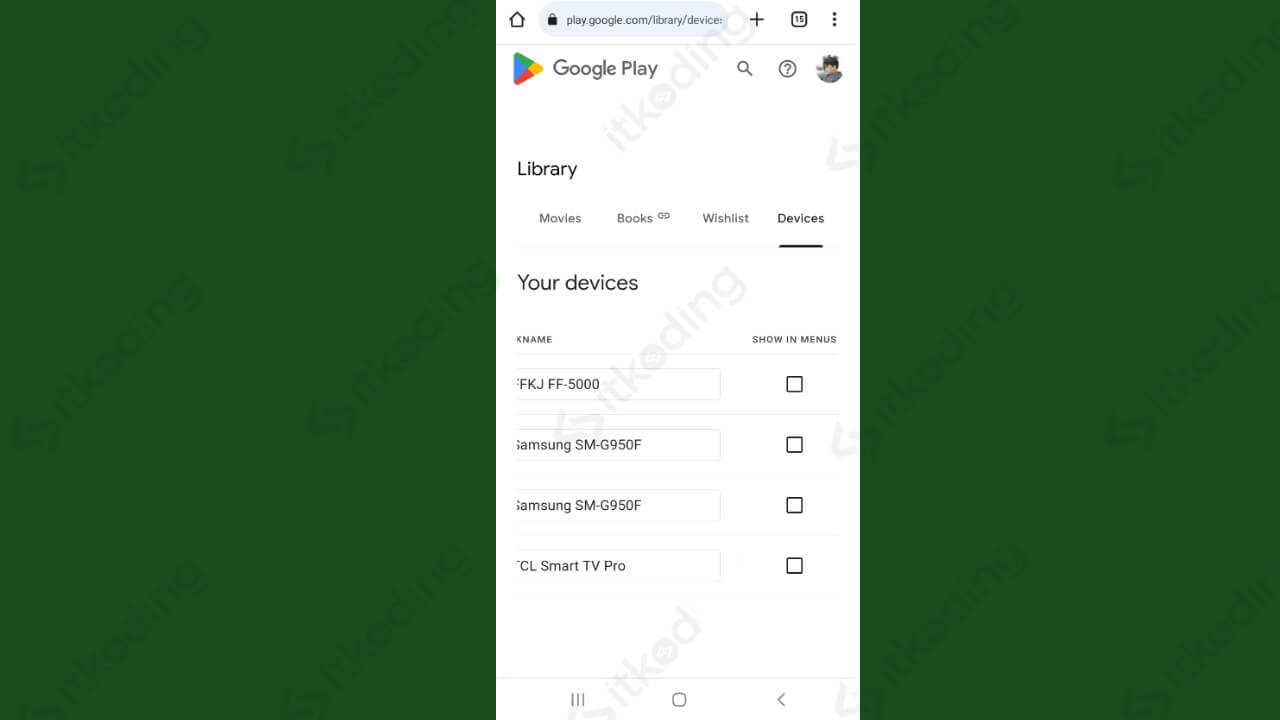 menu perangkat di google play store