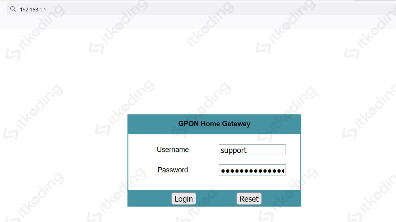 tampilan form login username dan password indihome