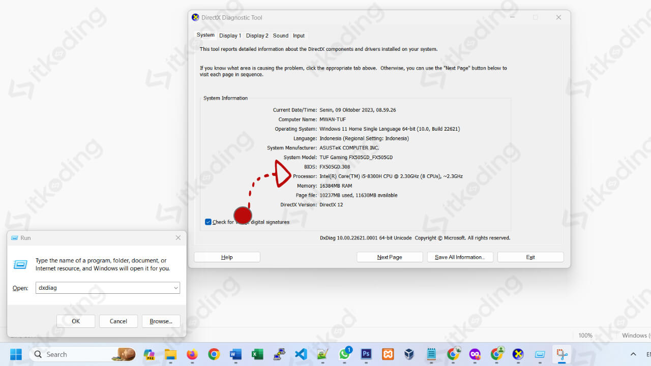 tampilan informasi processor laptop di dxdiag