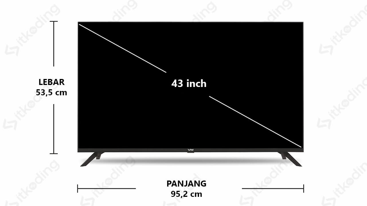ilustrasi ukuran tv 43 inch dalam centimeter