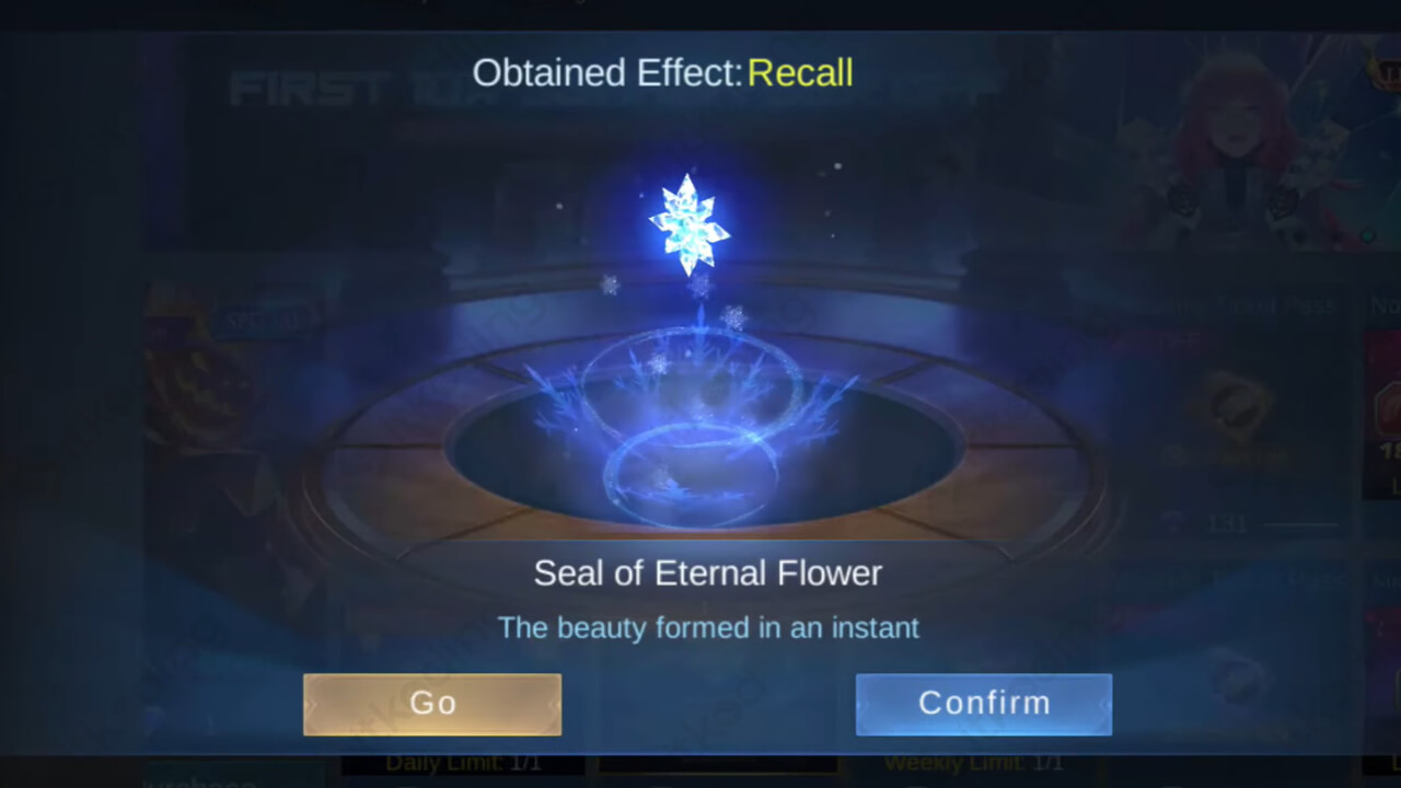 tampilan efek recall seal of eternal flower