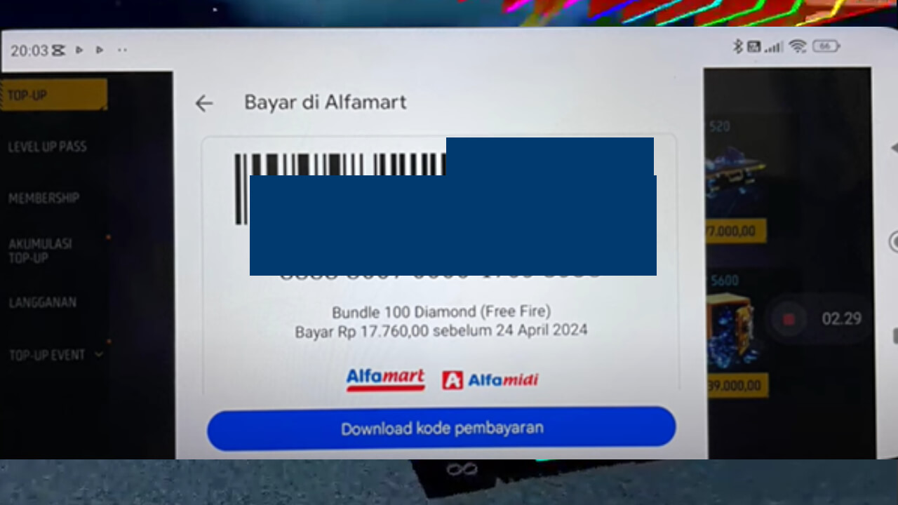 barcode top up ff di alfamart