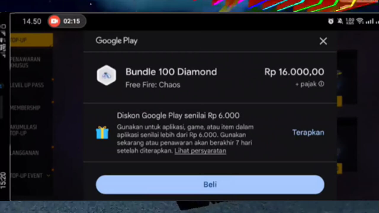 menu untuk beli diamond di game ff