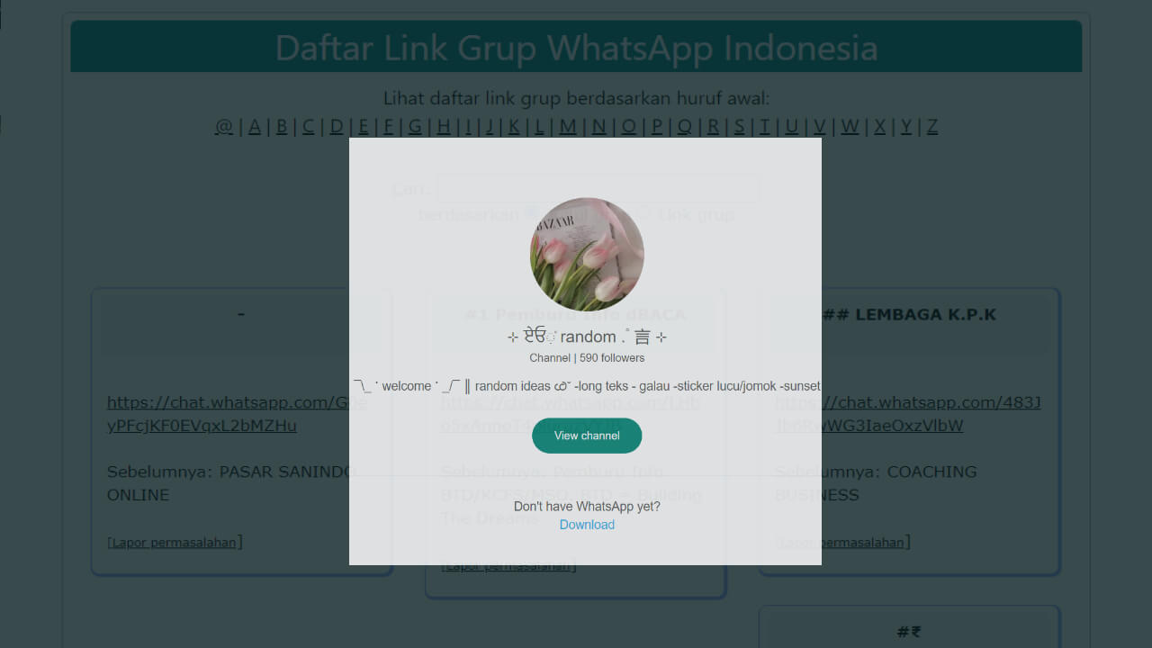 tampilan situs ngarang com link wa