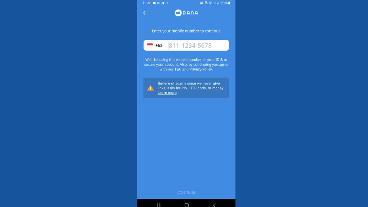 login dana dengan nomor telepon