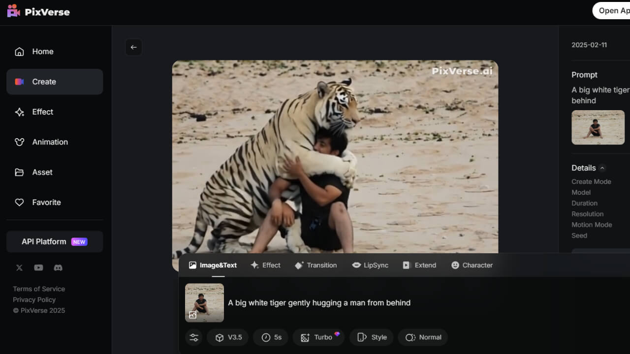 contoh pixverse ai harimau