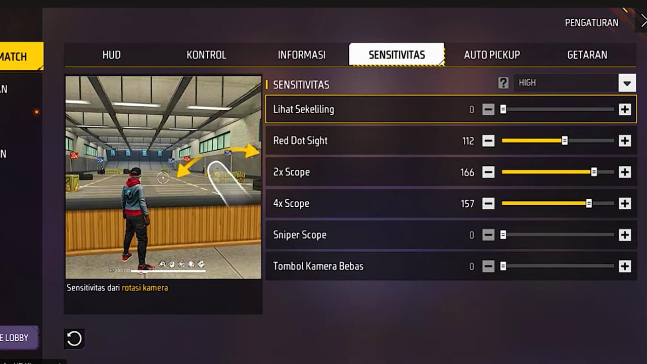 pengaturan sensitivitas ff auto headshot aim merah