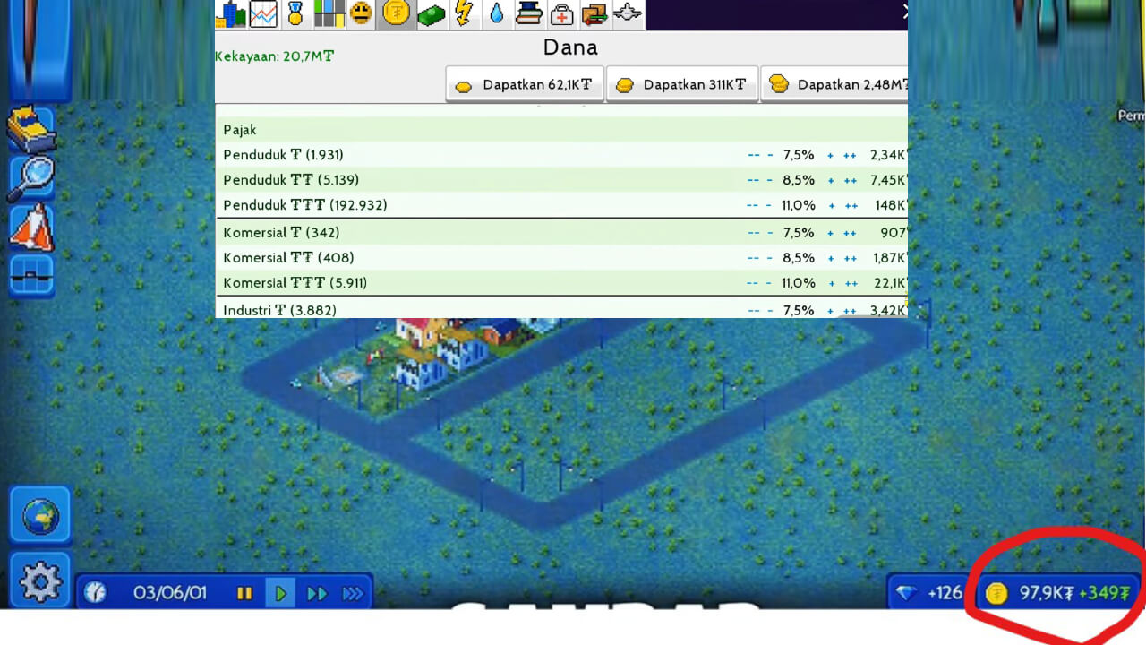 menu menaikkan pajak di theotown